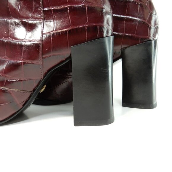SCHUTZ Raffaela Booties Boots Heels Size 5 Merlot Wine Burgundy Croc Leather NEW - Picture 14 of 15